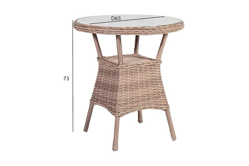 Toscana Runt Cafébord och Bistrobord Utomhus 65 cm Glas Konstrotting - Beige - Utemöbler - Trädgårdsbord & Utebord - Cafebord
