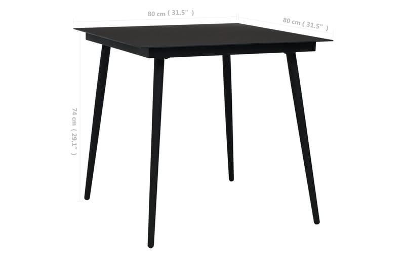 Trädgårdsbord svart 80x80x74 cm stål och glas - Svart - Utemöbler - Trädgårdsbord & Utebord - Cafebord