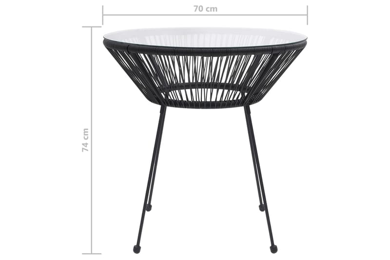 Trädgårdsbord svart Ã˜70x74 cm rotting och glas - Svart - Cafebord
