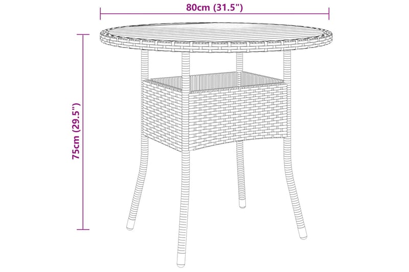 Utebord Ã˜80x75 cm akaciaträ och konstrotting svart - Svart - Cafebord