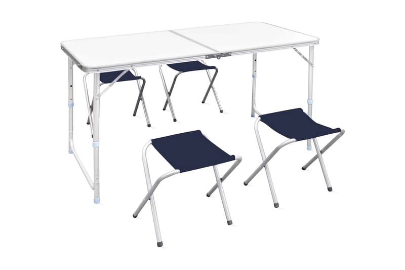 Campingbord med 4 pallar set Aluminium 120x60 cm - Vit - Campingbord