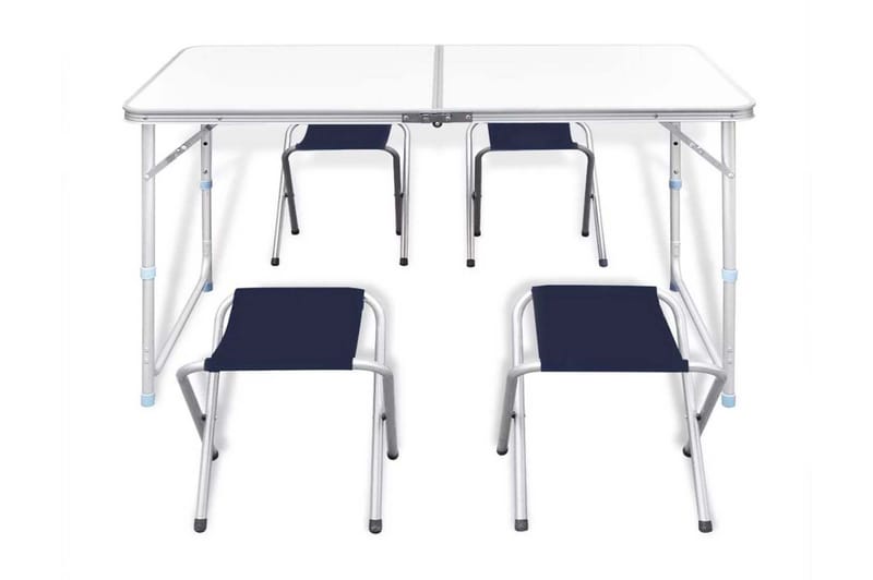 Campingbord med 4 pallar set Aluminium 120x60 cm - Vit - Campingbord