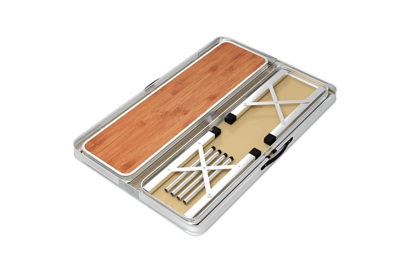 Hopfällbart campingbord med 2 bänkar aluminium brun - Brun - Utemöbler - Trädgårdsbord & Utebord - Campingbord