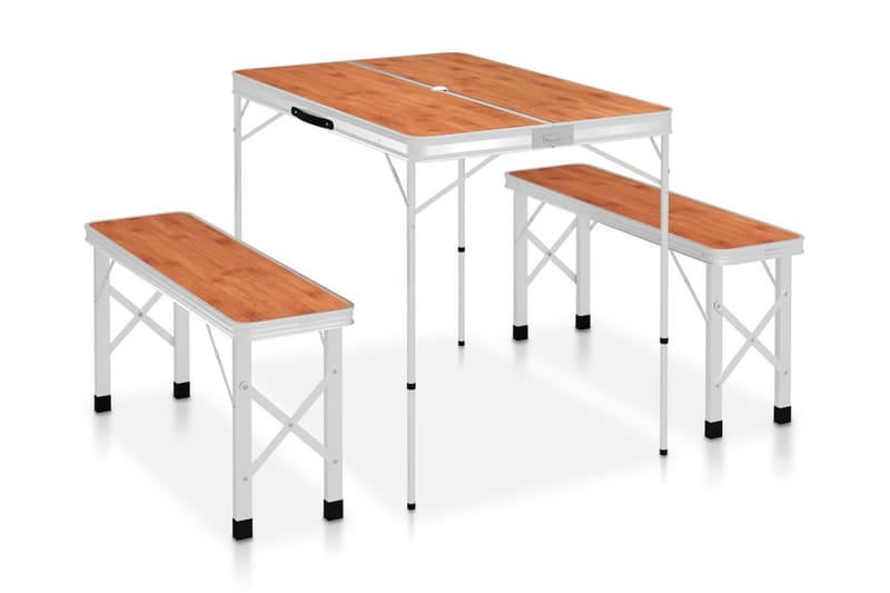 Hopfällbart campingbord med 2 bänkar aluminium brun - Brun - Utemöbler - Trädgårdsbord & Utebord - Campingbord