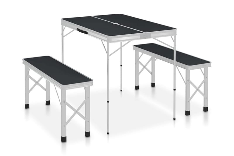 Hopfällbart campingbord med 2 bänkar aluminium grå - Grå - Utemöbler - Trädgårdsbord & Utebord - Campingbord