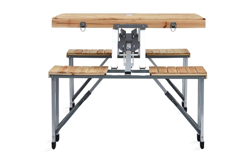 Hopfällbart campingbord med 4 sitsar stål aluminium - Brun - Utemöbler - Trädgårdsbord & Utebord - Campingbord