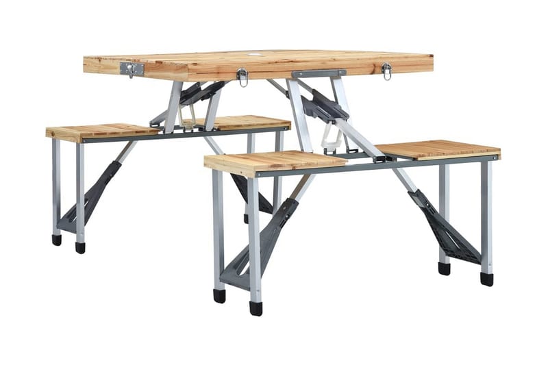 Hopfällbart campingbord med 4 sitsar stål aluminium - Brun - Utemöbler - Trädgårdsbord & Utebord - Campingbord