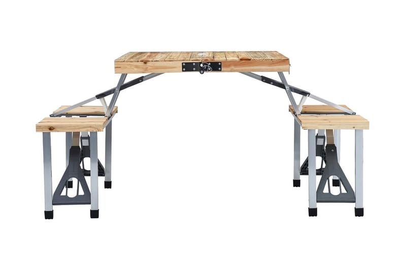 Hopfällbart campingbord med 4 sitsar stål aluminium - Brun - Utemöbler - Trädgårdsbord & Utebord - Campingbord