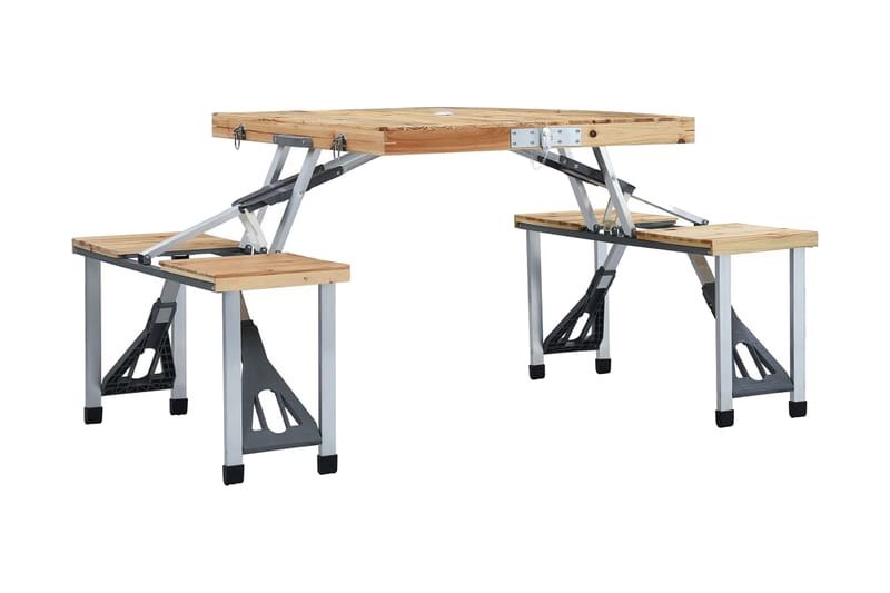 Hopfällbart campingbord med 4 sitsar stål aluminium - Brun - Utemöbler - Trädgårdsbord & Utebord - Campingbord
