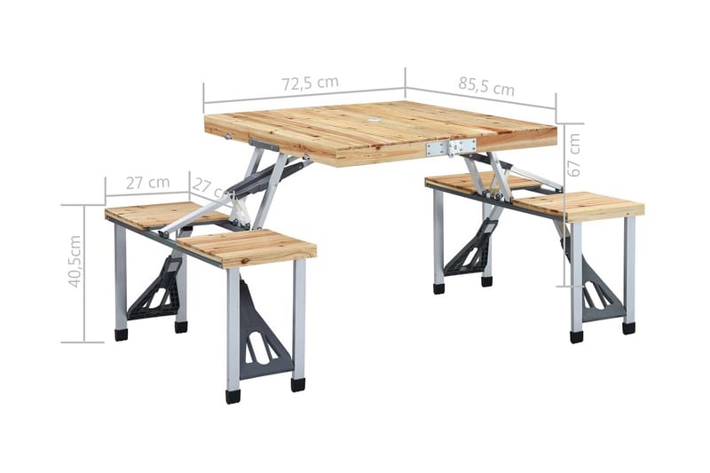 Hopfällbart campingbord med 4 sitsar stål aluminium - Brun - Utemöbler - Trädgårdsbord & Utebord - Campingbord