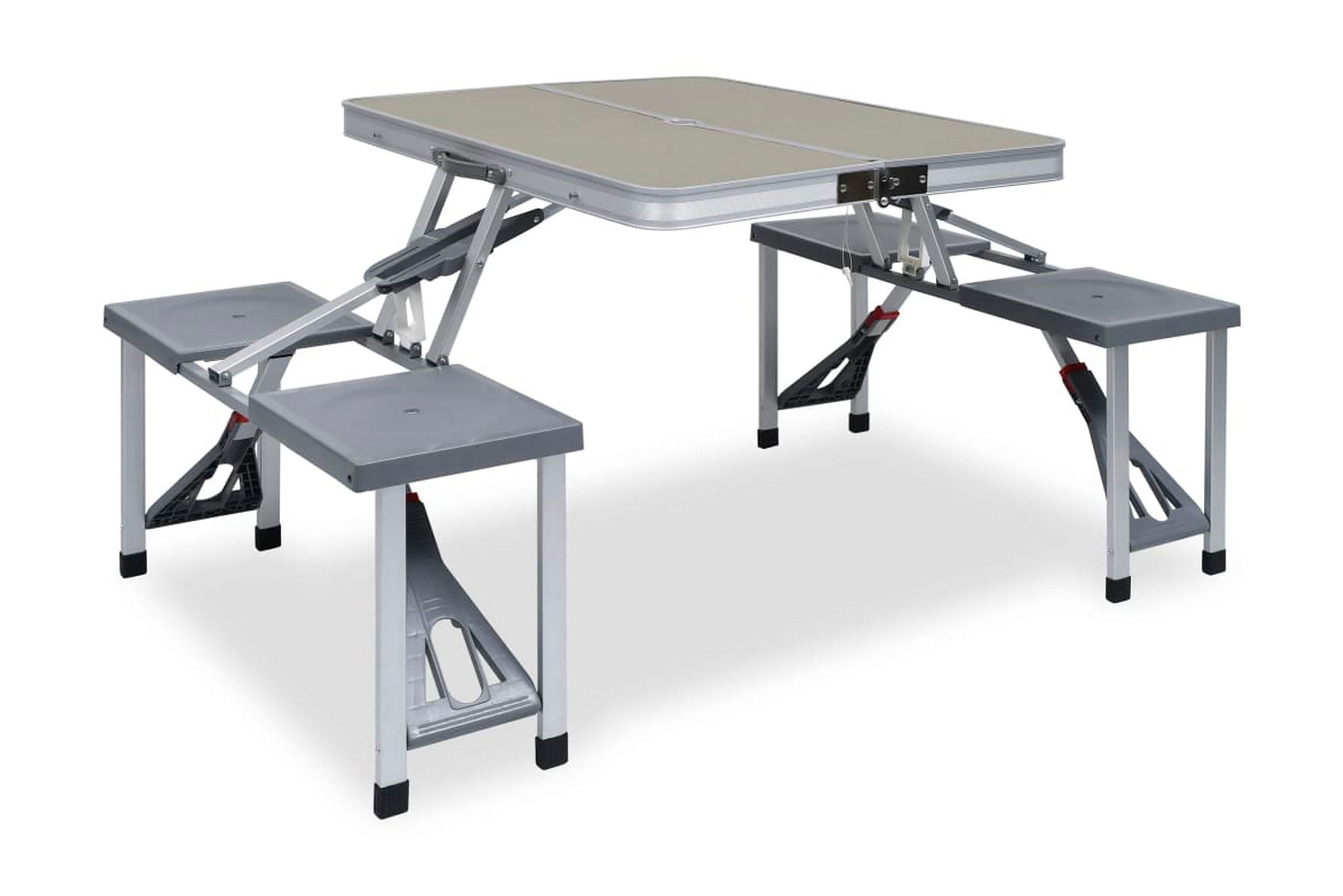 Hopfällbart campingbord med 4 sitsar stål aluminium – Silver
