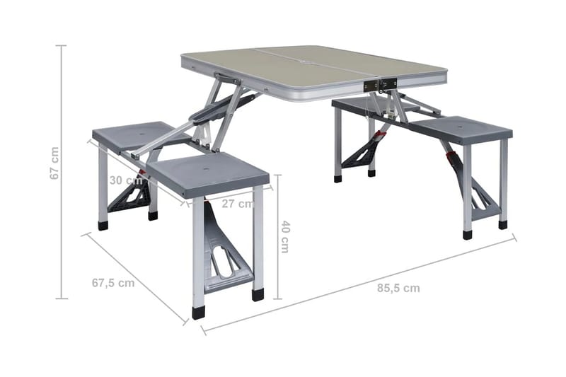 Hopfällbart campingbord med 4 sitsar stål aluminium - Silver - Utemöbler - Trädgårdsbord & Utebord - Campingbord