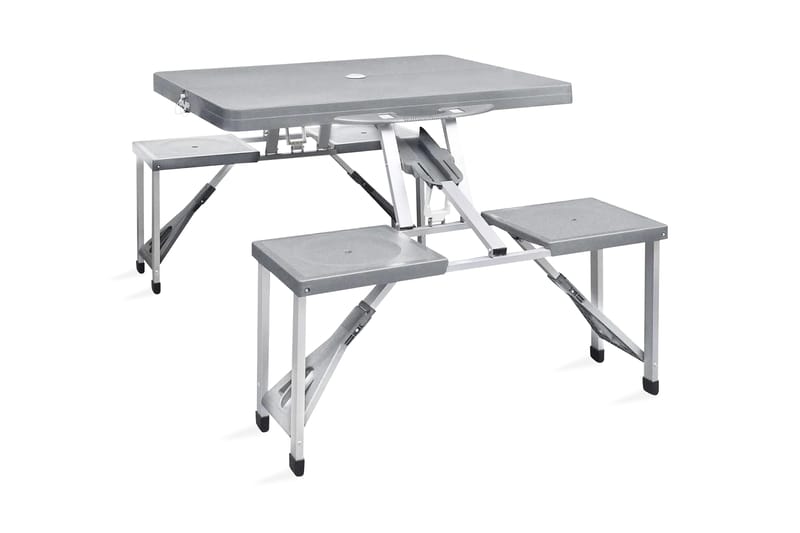 Hopfällbart campingbord med 4 stolar i aluminium ljusgrått - Grå - Utemöbler - Trädgårdsbord & Utebord - Campingbord