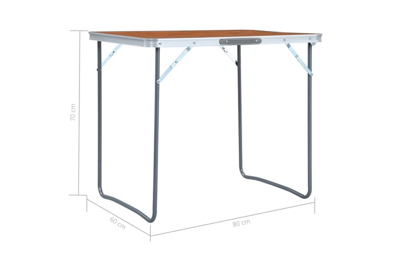 Hopfällbart campingbord med metallram 80x60 cm - Brun - Utemöbler - Trädgårdsbord & Utebord - Campingbord
