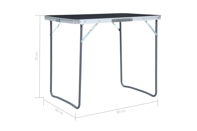 Hopfällbart campingbord med metallram 80x60 cm grå - Grå - Utemöbler - Trädgårdsbord & Utebord - Campingbord