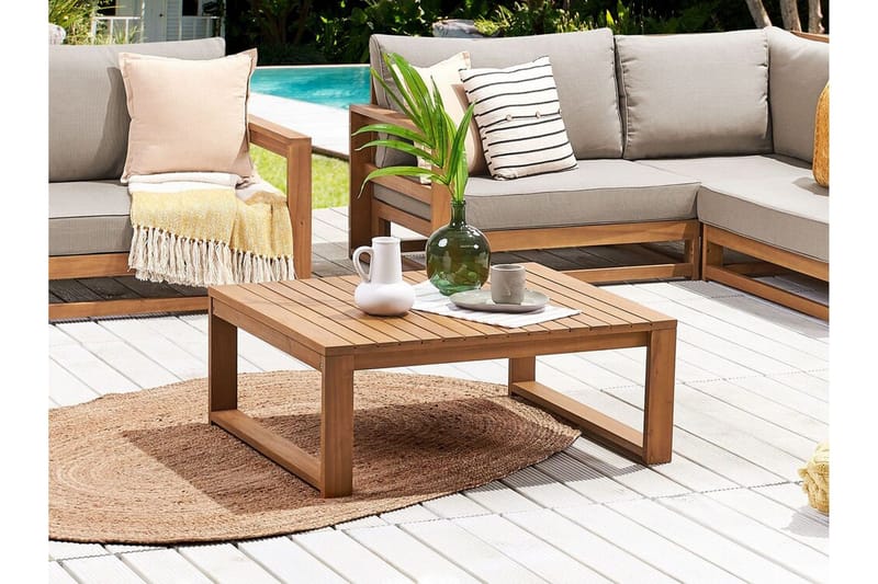 Des Moines Sidobord och Soffbord Utomhus 90 cm Trä Akacia - Ljusbrun - Utemöbler - Trädgårdsbord & Utebord - Sidobord utomhus