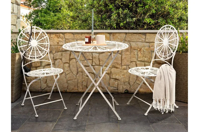 Dursley Runt Hopfällbart Cafébord och Kaffebord Utomhus 45 cm Metall - Vit - Utemöbler - Trädgårdsbord & Utebord - Cafebord