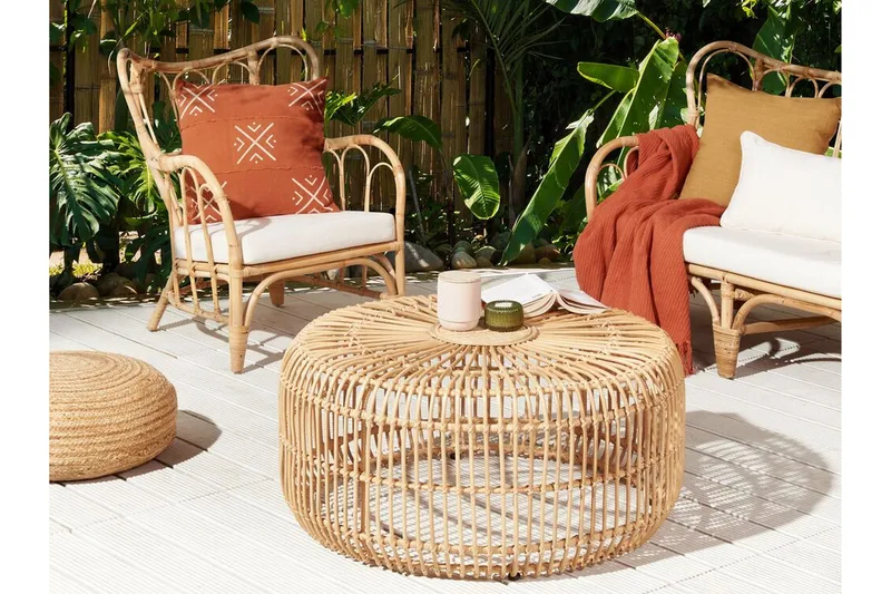 Hartnoy Runt Sidobord och Avlastningsbord Utomhus 85 cm Konstrotting - Beige/Natural - Utemöbler - Trädgårdsbord & Utebord - Sidobord utomhus