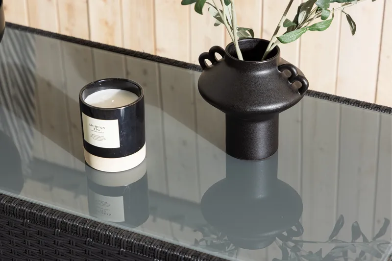 London Soffbord och Loungebord Utomhus 120 cm Konstrotting Glas - Svart - Utemöbler - Trädgårdsbord & Utebord - Sidobord utomhus