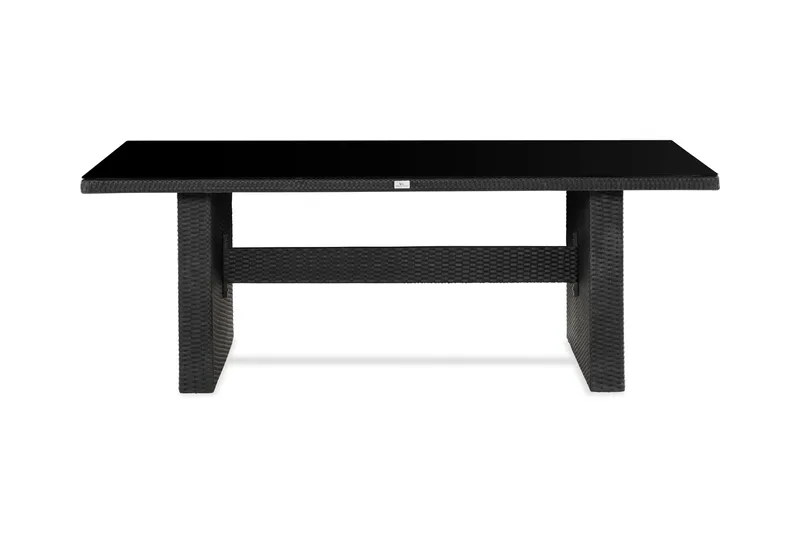 Majestic Matbord Utomhus 210x100 cm – Utebord i konstrotting med bordsskiva i Glas för Trädgård och Altan - Svart - Utemöbler - Trädgårdsbord & Utebord - Matbord ute