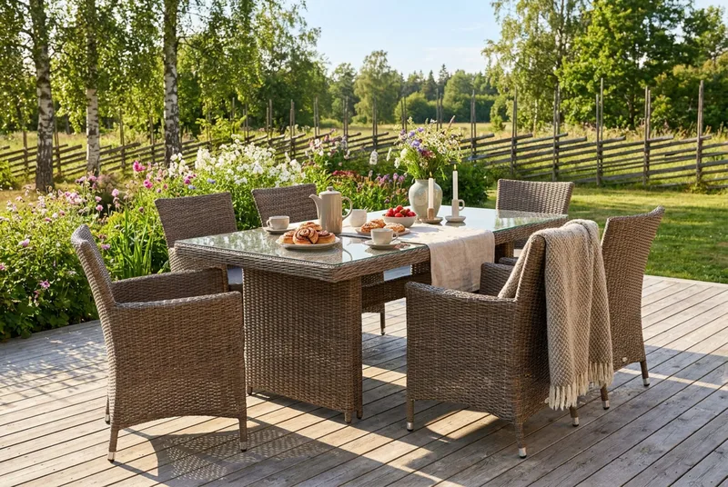 Marcus Rektangulärt Matbord utomhus 160x90 cm i konstrotting med glasskiva - Natur / Beige - Utemöbler - Trädgårdsbord & Utebord - Matbord ute