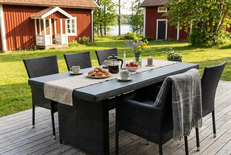 Marcus Rektangulärt Matbord utomhus 160x90 cm i konstrotting med glasskiva - Svart - Utemöbler - Trädgårdsbord & Utebord - Matbord ute