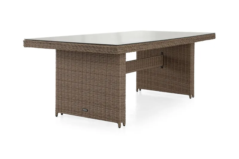 Marcus Stort Matbord Utomhus 200x100 cm – Utebord i konstrotting med glasskiva för Uteplats och Trädgård - Natur Trä - Utemöbler - Trädgårdsbord & Utebord - Matbord ute