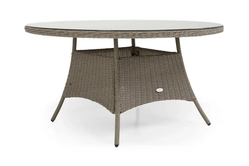Marcus Stort Runt Matbord Utomhus 140 cm – Utebord i konstrotting med glasskiva för Uteplats och Trädgård - Grå - Utemöbler - Trädgårdsbord & Utebord - Matbord ute
