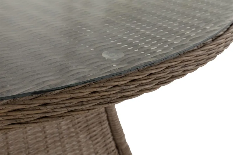 Marcus Stort Runt Matbord Utomhus 140 cm – Utebord i konstrotting med glasskiva för Uteplats och Trädgård - Natur Brun - Utemöbler - Trädgårdsbord & Utebord - Matbord ute
