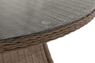 Marcus Stort Runt Matbord Utomhus 140 cm – Utebord i konstrotting med glasskiva för Uteplats och Trädgård - Natur Brun - Utemöbler - Trädgårdsbord & Utebord - Matbord ute