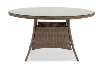 Marcus Stort Runt Matbord Utomhus 140 cm – Utebord i konstrotting med glasskiva för Uteplats och Trädgård - Natur Brun - Utemöbler - Trädgårdsbord & Utebord - Matbord ute