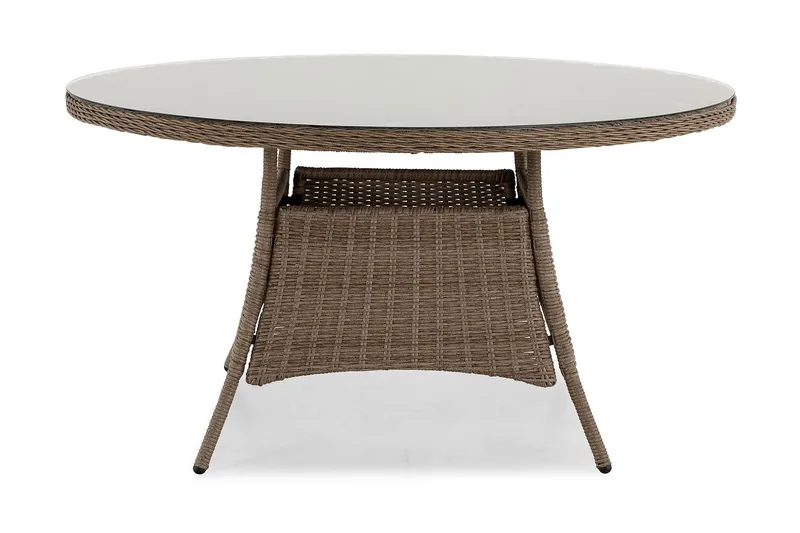 Marcus Stort Runt Matbord Utomhus 140 cm – Utebord i konstrotting med glasskiva för Uteplats och Trädgård - Natur Brun - Utemöbler - Trädgårdsbord & Utebord - Matbord ute