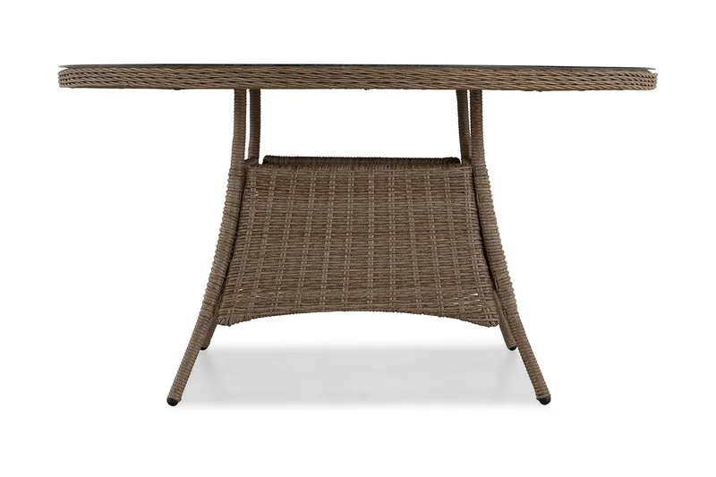 Marcus Stort Runt Matbord Utomhus 140 cm – Utebord i konstrotting med glasskiva för Uteplats och Trädgård - Natur Brun - Utemöbler - Trädgårdsbord & Utebord - Matbord ute