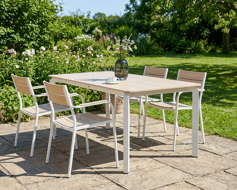 Matbord utomhus Feletto 180 cm 90 cm Sten - Beige/Vit - Utemöbler - Trädgårdsbord & Utebord - Matbord ute