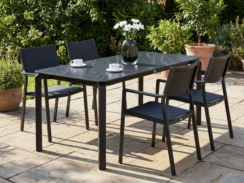 Matbord utomhus Feletto 90x180 cm Sten - Svart - Utemöbler - Trädgårdsbord & Utebord - Matbord ute