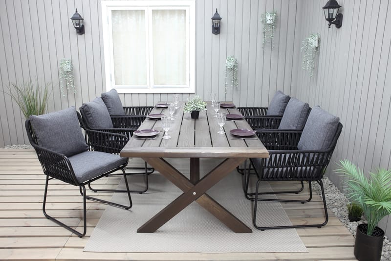 HAINS Fasta Matbord Utomhus 220 cm Brun - Utemöbler - Trädgårdsbord & Utebord - Matbord ute