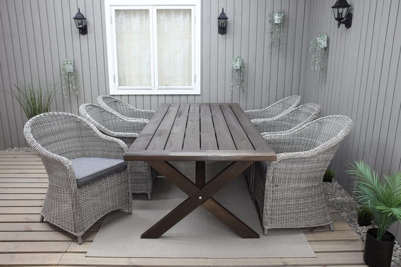 HAINS Fasta Matbord Utomhus 220 cm Brun - Utemöbler - Trädgårdsbord & Utebord - Matbord ute