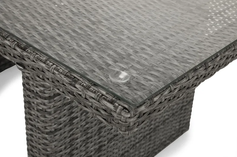 James Utebord 85x145 cm – Matbord utomhus i konstrotting med bordsskiva i Glas - Grå / Vit - Utemöbler - Trädgårdsbord & Utebord - Matbord ute