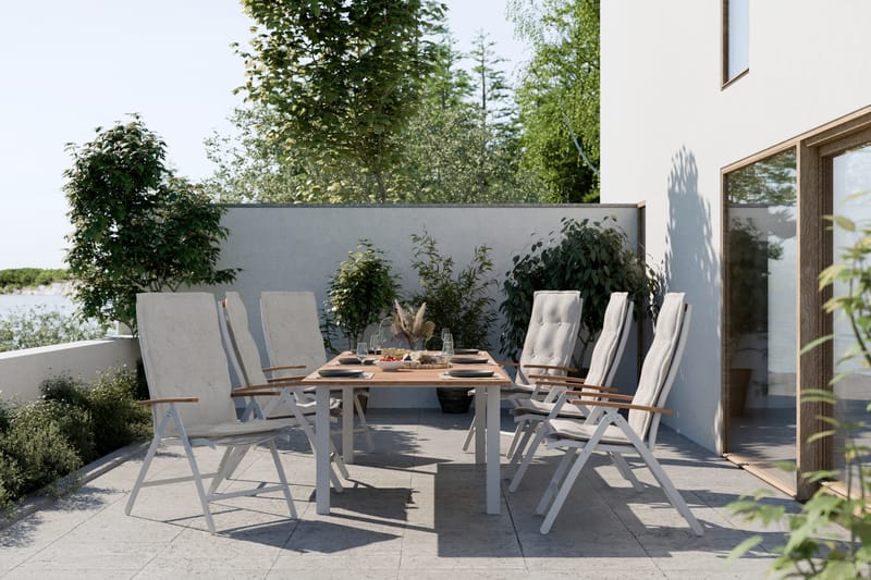 LAS VEGAS Förlängningsbart Matbord Utomhus 152-210x90 Vit/Teak - Utemöbler - Trädgårdsbord & Utebord - Matbord ute