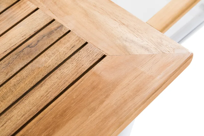 Las Vegas Stort Förlängningsbart Matbord Utomhus – Träbord för Uteplats, 220-280x100 cm i teak med aluminium ben - Vit / Natur - Utemöbler - Trädgårdsbord & Utebord - Matbord ute