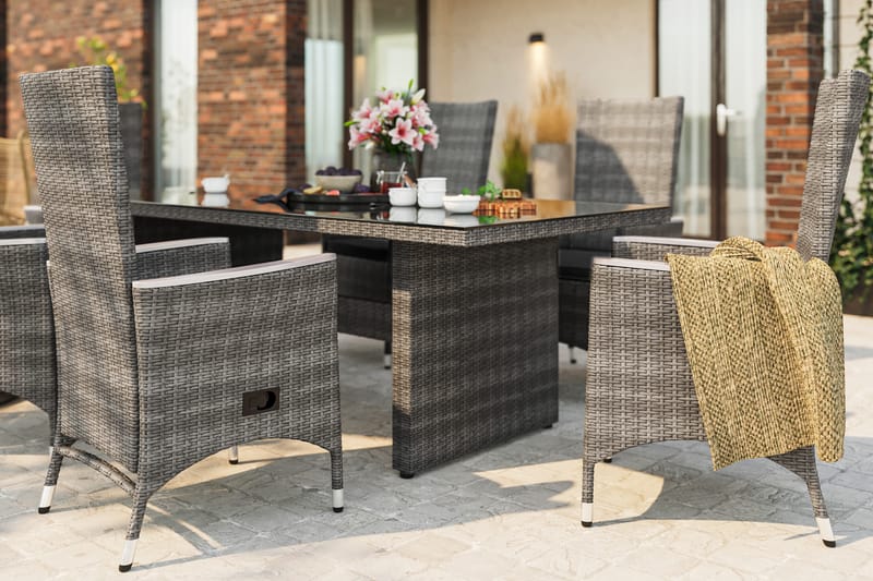 Majestic Matbord Utomhus 210x100 cm – Utebord i konstrotting med bordsskiva i Glas för Trädgård och Altan - Grå - Utemöbler - Trädgårdsbord & Utebord - Matbord ute