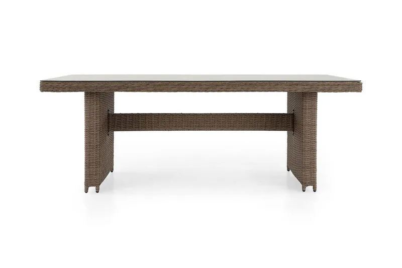 Marcus Stort Matbord Utomhus 200x100 cm – Utebord i konstrotting med glasskiva för Uteplats och Trädgård - Natur Trä - Utemöbler - Trädgårdsbord & Utebord - Matbord ute