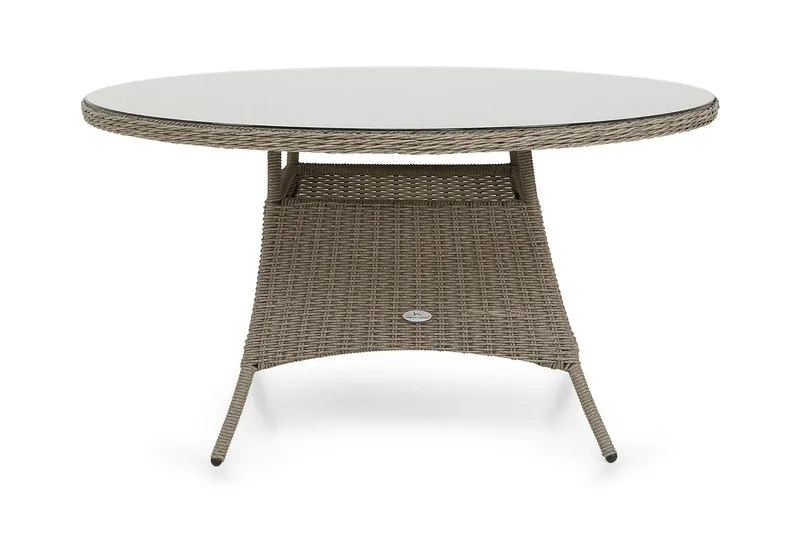 Marcus Stort Runt Matbord Utomhus 140 cm – Utebord i konstrotting med glasskiva för Uteplats och Trädgård - Grå - Utemöbler - Trädgårdsbord & Utebord - Matbord ute