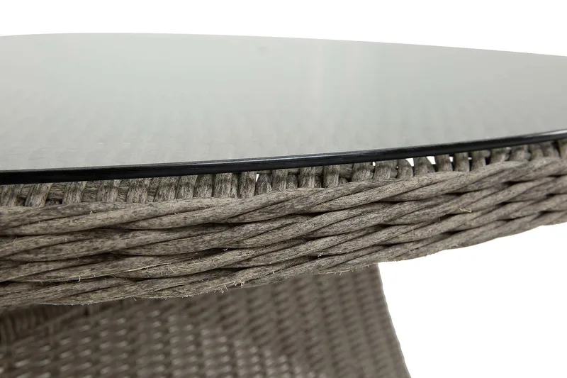 Marcus Stort Runt Matbord Utomhus 140 cm – Utebord i konstrotting med glasskiva för Uteplats och Trädgård - Grå - Utemöbler - Trädgårdsbord & Utebord - Matbord ute