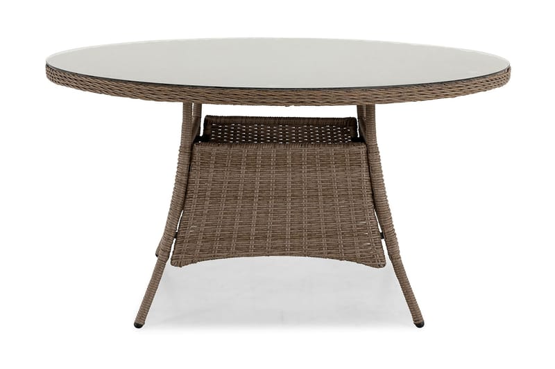 Marcus Stort Runt Matbord Utomhus 140 cm – Utebord i konstrotting med glasskiva för Uteplats och Trädgård - Natur Brun - Utemöbler - Trädgårdsbord & Utebord - Matbord ute
