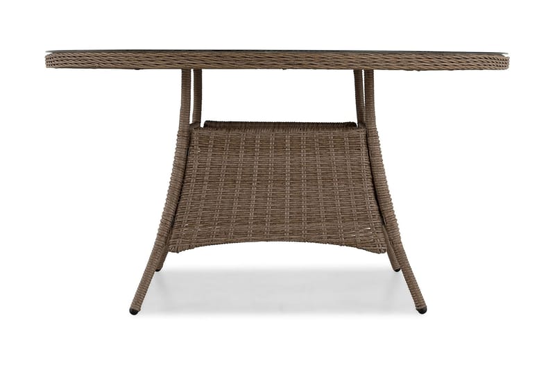 Marcus Stort Runt Matbord Utomhus 140 cm – Utebord i konstrotting med glasskiva för Uteplats och Trädgård - Natur Brun - Utemöbler - Trädgårdsbord & Utebord - Matbord ute