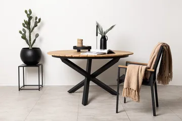 Mexico Matbord Utomhus Rund 140 cm Brun/Svart - Venture Home - Utemöbler - Trädgårdsbord & Utebord - Matbord ute