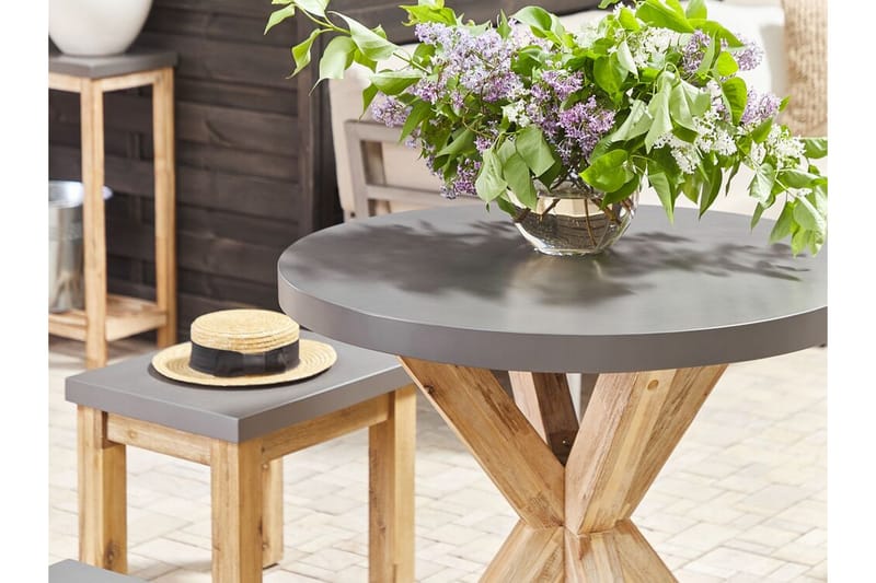 Rund Trädgårdsbord betongeffekt 90 cm OLBIA - Grå - Utemöbler - Trädgårdsbord & Utebord - Matbord ute