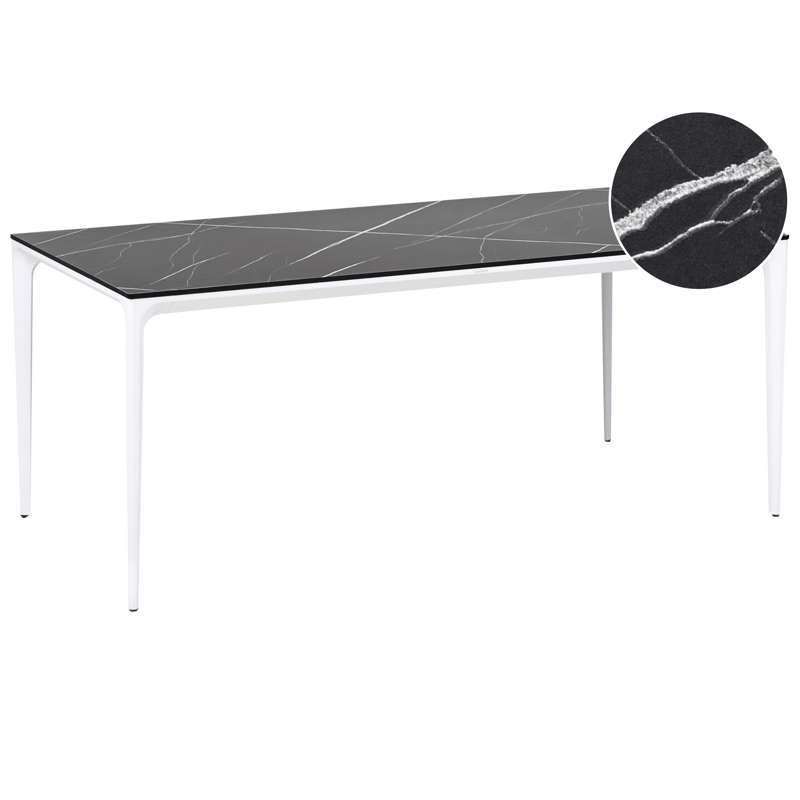 Matbord utomhus Sovareto 90x180 cm Marmoreffekt, Svart/Vit