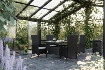 Thor Utebord – Matbord Utomhus 140x90 cm i konstrotting med glasskiva - Svart - Utemöbler - Trädgårdsbord & Utebord - Matbord ute